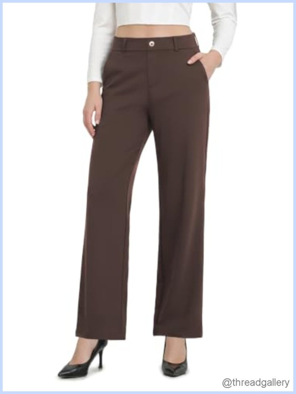 Wide Leg Pull On Dress Pants Business Office Slacks High Rise